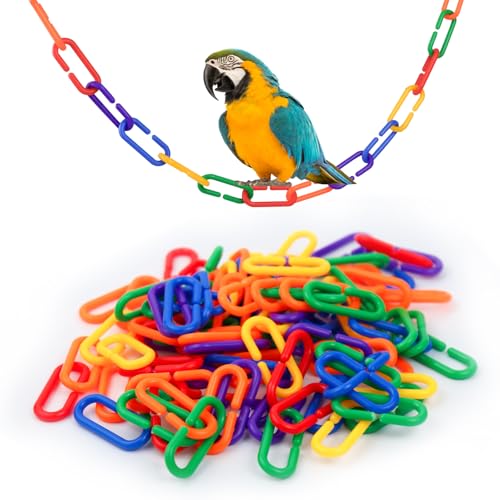 LuckyOpt 100 Stück bunte C-Clips Kunststoffkette für Vögel, Kunststoffkette für Vogel zum Schaukeln, Klettern, Kette für Papageien, Vogelspielzeug für Zuckergleiter, Ratten, Papageien, Vogel (100 von LuckyOpt