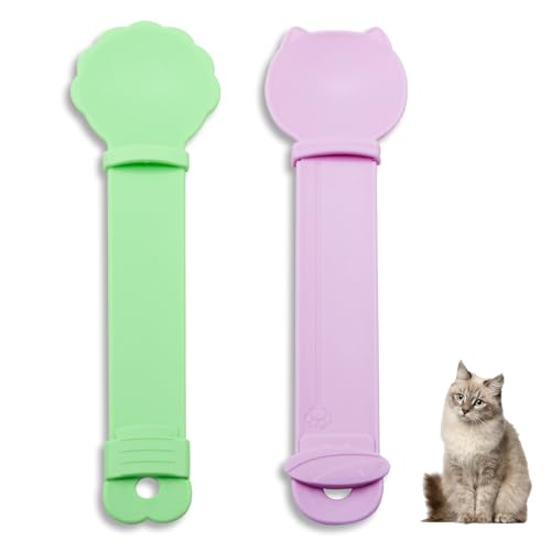 LuckyOpt Cat Strip Squeeze Feeder, 2Pcs Cute Cat Treat Löffel leckbare Katzenfutter Löffel mit hängendem Loch, Multifunktionale Haustier Fütterung Scoop für Hund und Katze (Grün+Rosa) von LuckyOpt