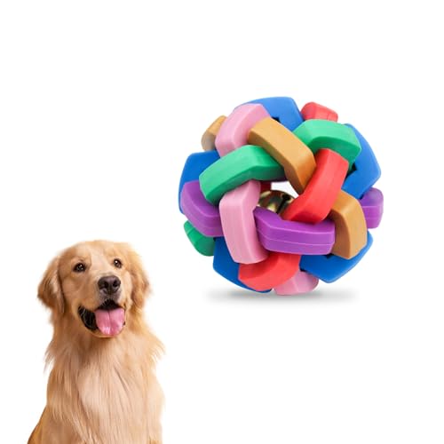 LuckyOpt Gummibälle für Hunde, 8,5 cm, interaktiver Hundeball, bunt, federnd, mit Ringglocke, bissfeste Gummi-Hundebälle zur Zahnreinigung (bunt) von LuckyOpt