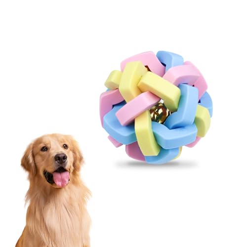 LuckyOpt Gummibälle für Hunde, interaktiver Hundeball, bunt, federnder Hundeball mit Ringglocke, bissfeste Gummi-Hundebälle zur Zahnreinigung (Macaron-Farbe) von LuckyOpt