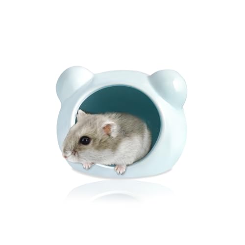 LuckyOpt Hamster-Keramikhaus, Halbgeschlossenes Hamsterversteck für den Sommer, niedliches Kleintier-cooles Lebensraumnest für Zwerghamster, Syrischer Hamster, Nager (Blau) von LuckyOpt