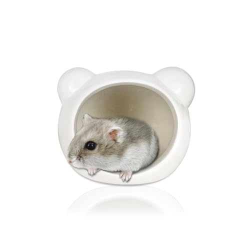 LuckyOpt Hamster-Keramikhaus, Halbgeschlossenes Hamsterversteck für den Sommer, niedliches Kleintier-cooles Lebensraumnest für Zwerghamster, Syrischer Hamster, Nager (Weiß) von LuckyOpt
