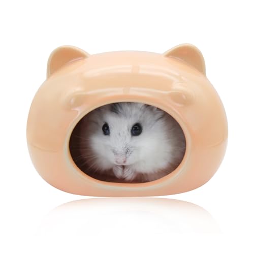 LuckyOpt Hamster-Keramikhaus, niedliches Bärenform-Hamsterversteck für den Sommer, Hamsterhöhle für alle Jahreszeiten, Hamsterkühlhöhle für kleine Haustiere, Zwerghamster-Rennmäuse (Orange, S) von LuckyOpt