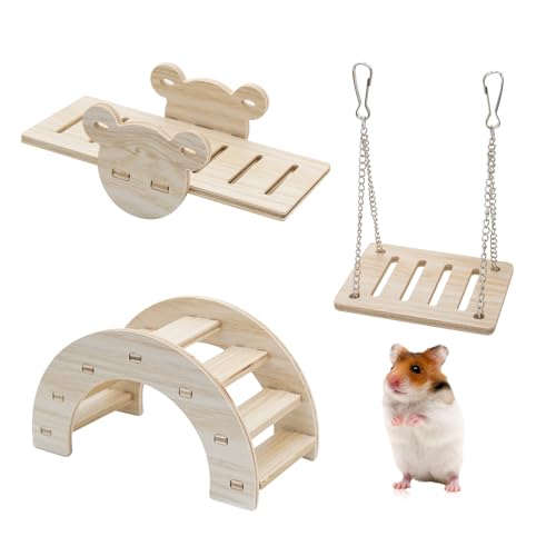 LuckyOpt Hamsterspielzeug aus Holz, Schaukel & Brücke & Wippe DIY Hamsterkäfig Zubehör Langeweile Breaker Aktivitätsspielzeug kleine Haustiere Spiel- und Übungsspielzeug für Hamster, Nagetiere, von LuckyOpt