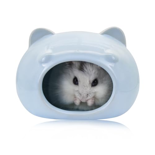 LuckyOpt Hamsterversteck Keramik, Nette Bär Hamster Versteck Höhle für alle Jahreszeiten, Hamster Kühlhöhle für kleine Haustiere (Blau, S) von LuckyOpt