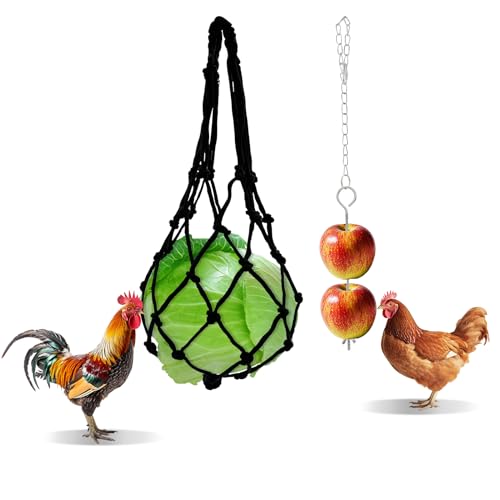 LuckyOpt Hühnerspielzeug-Set, Hühner-Hänge-Spielzeug mit Obstgabel und Lebensmittelnetz, Netztasche für Hühner, Kohl, hält Lebensmittel sauber und trocken, 2 Stück LuckyOpt Hühnerspielzeug-Set, Hühner-Hänge-Spielzeug mit Obstgabel und Lebensmittelnetz, Netztasche für Hühner, Kohl, hält Lebensmittel sauber und trocken, 2 Stück von LuckyOpt