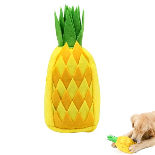 LuckyOpt Hundespielzeug Intelligenz, Ananas Intelligenzspielzeug Hund Schnüffelspielzeug Hund mit Quietscher für Kleine und Mittlere Hunde (Gelb) von LuckyOpt