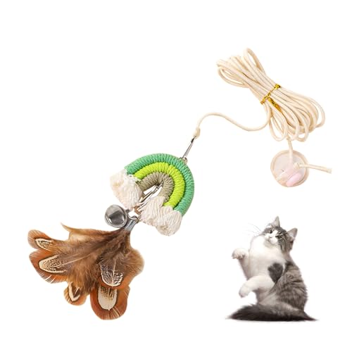 LuckyOpt Interaktive Katzenspielzeug, Plüsch Katzenspielzeug mit Feder und Buntem Ornament Regenbogen, 0.78Inch Federspielzeug für Katzenspiel und Tötungszeit (Grün) von LuckyOpt