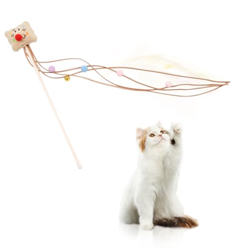 LuckyOpt Katze Teaser Wand, Nette Cartoon geformte Plüsch Katze Spielzeug Wand mit Glocke und Bunte Plüsch Ball, Katze Wand Spielzeug für Kitte Katze Entlasten Langeweile (Rosa) von LuckyOpt