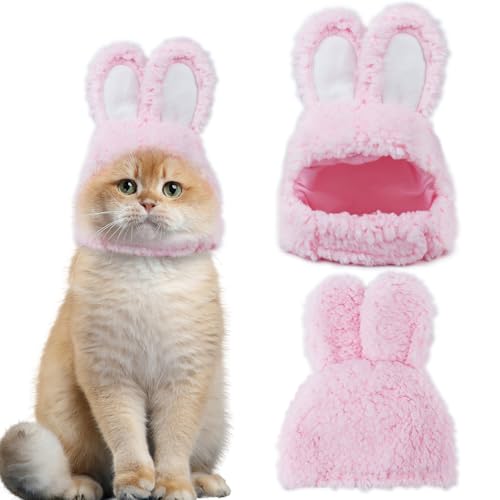 LuckyOpt Niedliche Katzenhüte, lustige, warme Hasen-Kopfbedeckung, verstellbar, weich, Requisite, kleine Haustier-Kostüme, Hut für Katzen, Welpen und Haustiere ähnlicher Größe (Rosa) von LuckyOpt