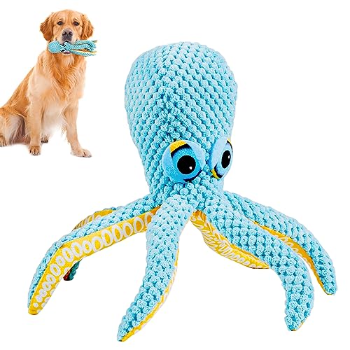 LuckyOpt Quietschendes Hundespielzeug, Plüsch-Oktopus-Hunde-Kauspielzeug mit Quietscher im Inneren, 26,7 cm, für Welpen, Zahnen, Kauspielzeug mit 6 Beinen für kleine, mittelgroße und große Hunde, von LuckyOpt