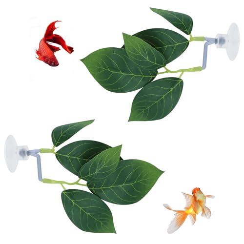 LuckyOpt Simulierter Betta Hommock, 2 Pack Betta Blatt mit Saugnapf, Blatt Hommock zum Spielen Ausruhen Züchten (Grün) von LuckyOpt