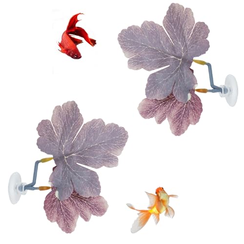 LuckyOpt Simulierter Betta Hommock, 2 Pack Betta Blatt mit Saugnapf, Blatt Hommock zum Spielen Ausruhen Züchten (Violett) von LuckyOpt