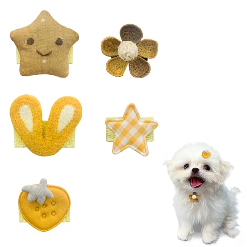 LuckyOpt Tier-Haarspangen-Set, niedliche Hunde-Haarspangen für kleine Hunde, kleine Hundehaar-Clips für Katzen, Kaninchen, Welpen, Fellpflege, Hundehaarschleifen für Tierhaar-Zubehör (Gelb) von LuckyOpt