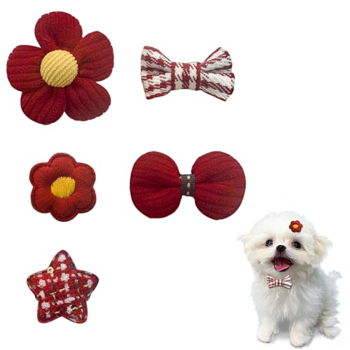 LuckyOpt Tier-Haarspangen-Set, niedliche Hunde-Haarspangen für kleine Hunde, kleine Hundehaar-Clips für Katzen, Kaninchen, Welpen, Fellpflege, Hundehaarschleifen für Tierhaar-Zubehör (rot) von LuckyOpt