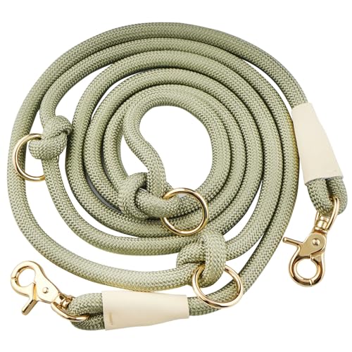4-in-1-Hundeleine aus Seil, für freihändige Verwendung, 2,6 m Taille, 2,6 m x 10 mm, Armeegrün von Lucpawz