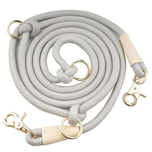 4-in-1-Hundeleine aus Seil, für freihändige Verwendung, 2,6 m Taille, 2,6 m x 10 mm, Hellgrau von Lucpawz