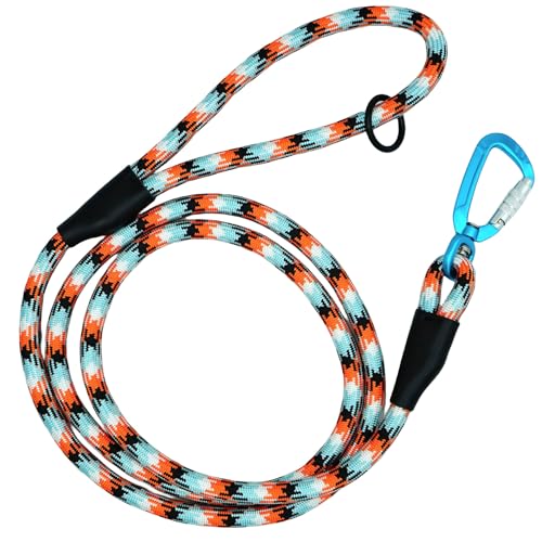 Karabiner-Hundeleine, strapazierfähiges Nylonseil mit Luftfahrt-Aluminium-Karabiner, reflektierend bei Nacht, für kleine, mittelgroße und große Hunde, Orange, 1,8 m x 11 mm von Lucpawz