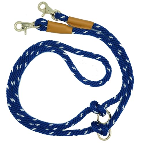 Multifunktionale Hundeleine, freihändige Hundeleine, Crossbody-Seil, verstellbare lange Leine für 2 Hunde (2,1 m x 12 mm, Marineblau/Weiß) von Lucpawz