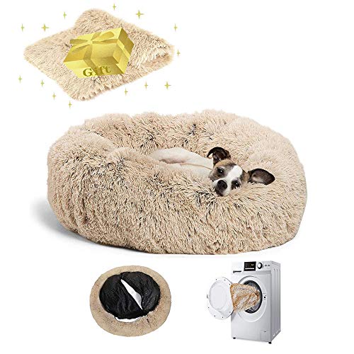 Hundebetten，Waschbar rundes Haustierbett，Flauschig Katzenbett and Passende Decke ，Hundesofa Doughnut-Form Klein Hund Bett Weich Katze Schlafen Bett，maschinenwaschbar von Lucpetk