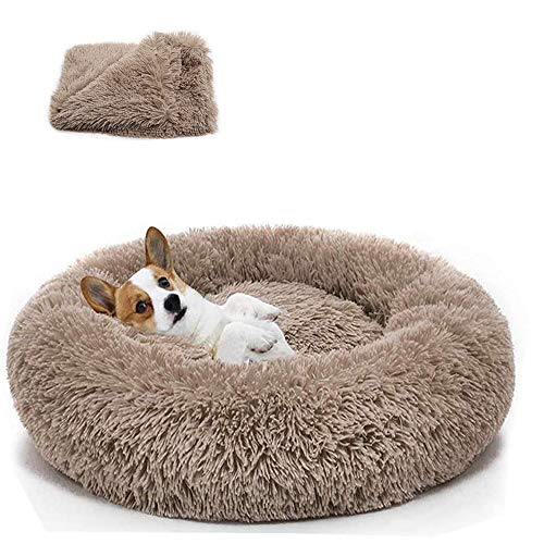 Lucpetk Rundes Haustierbett, beruhigendes Bett aus Plüsch, warm, weiches Kissen, Donut-Kuschelbett, Katze, Hund, Welpen, bequem zum Schlafen im Winter (27“×27”, Braun) von Lucpetk