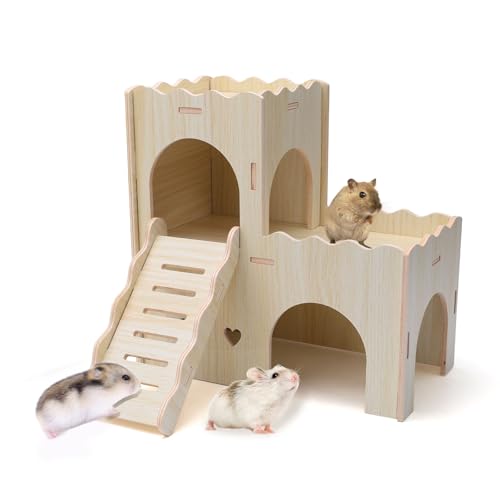 Hamsterhaus aus Holz, Hamsterhäuser und Verstecke, Hamsterspielplatz mit Höhlentreppe, Holz Hamsterspielzeug Hamsterkäfig Zubehör (Wave) von Lucxhcky