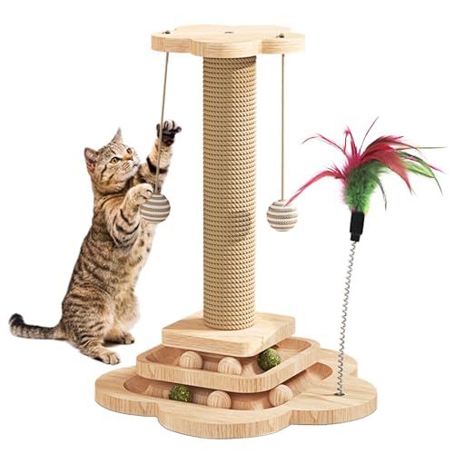 Kratzbaum aus Holz, Katzenbaum mit interaktivem Katzenspielzeug, Katzenkratzbaum für Indoor-Katzen (46 cm) von Lucxhcky