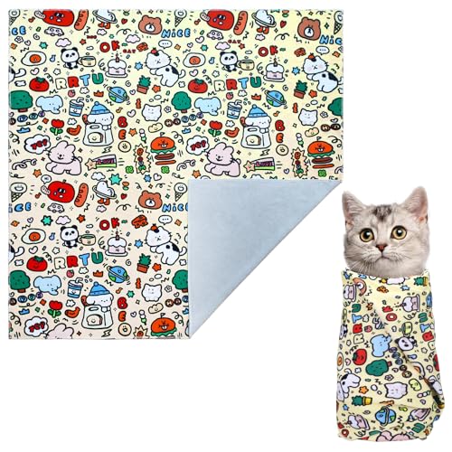 Lucxhcky Patchwork-Wickeltuch für Katzen, 70 x 70 cm, große Katzen-Wickeltuch, verstellbare Katzenfessel, bis 9 kg, Katzentasche zum Nageltrimmen, Katzenpflegezubehör (70 x 70 cm) von Lucxhcky