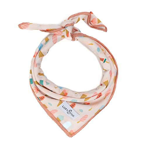 Lucy & Co. A Lotto Gelato Bandana – Designer-Welpenzubehör 100 % Polyester Weich, stilvoll und für jeden Anlass geeignet. Maschinenwaschbar, klein, rosa und bunte Gelato-Zapfen von Lucy & Co.