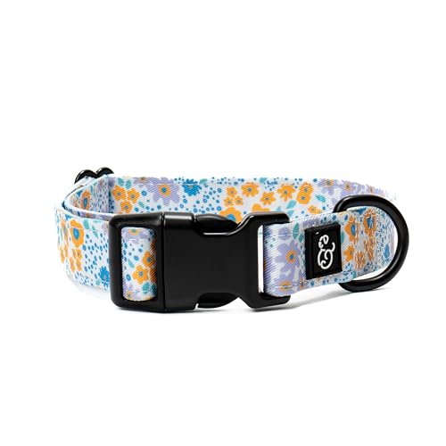 Lucy & Co. Among The Wildflowers Hundehalsband – strapazierfähiges, leichtes Designer-Halsband für Haustiere – verstellbare Metall-Sicherheitsschnalle – Lila mit Blumenmuster – Größe L von Lucy & Co.