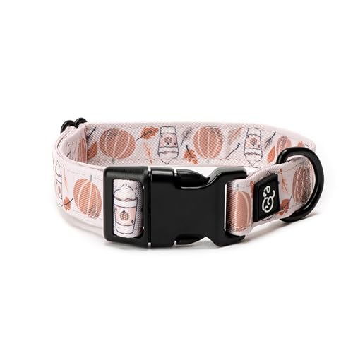 Lucy & Co. Awesomely Herbst-Hundehalsband – strapazierfähiges, leichtes Designer-Halsband für Haustiere – verstellbare Metall-Sicherheitsschnalle (kleine, weiße und orangefarbene Kürbisse) von Lucy & Co.