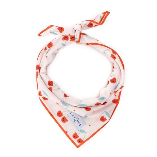 Lucy & Co. Cheery Cherries Bandana – strapazierfähiges, bequemes Hundehalstuch – Designer-Welpenzubehör – maschinenwaschbar – Größe L – rote Vichy-Kirschen von Lucy & Co.