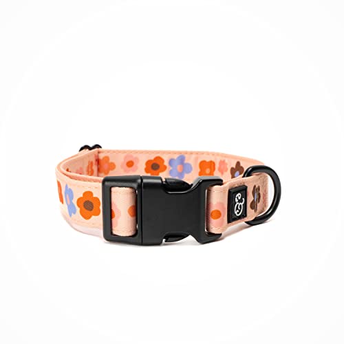 Lucy & Co. Let's Groove Hundehalsband – strapazierfähiges, leichtes Designer-Halsband für Haustiere – verstellbare Metall-Sicherheitsschnalle – Lila Korallenblumenmuster – Größe L von Lucy & Co.