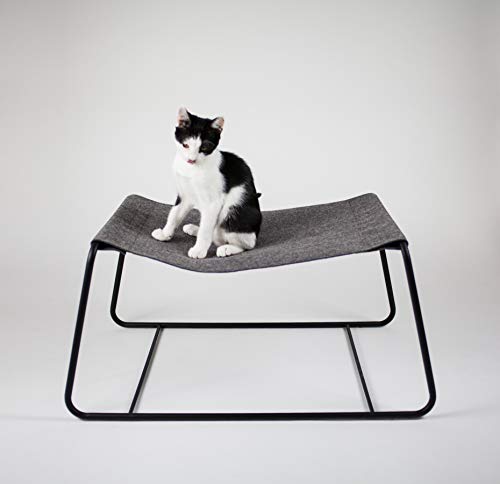 LucyBalu Katzen Liegebett Float I Freistehende Hängematte 70 x 47 x 35 cm I Pulverbeschichtetes Metallgestell und natürlicher Wollfilz (Anthrazit) von LucyBalu