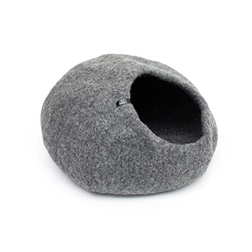 LucyBalu® Premium Katzenhöhle aus Filz | Natürliches Katzenbett aus 100% Flauschiger Wolle | Filzhöhle für Katzen handgefertigt in Nepal | Kuschelhöhle für Katzen | 45x45x28 cm | Grau von LucyBalu