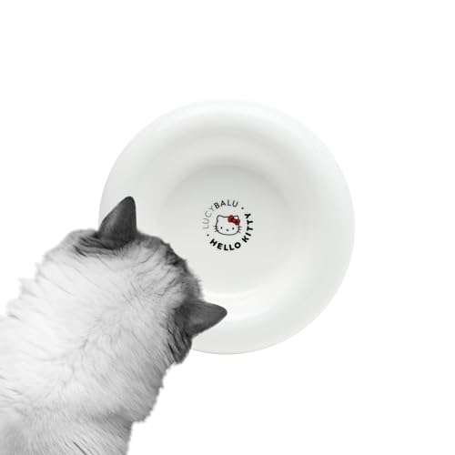 LucyBalu X Hello Kitty Drop Katzennapf aus Porzellan | erhöhter Katzen Futternapf | Wassernapf für Katzen | Porzellan Fressnapf erhöht | Trinknapf Katze | ergonomischer Katzenfutter Napf | Weiß von LucyBalu