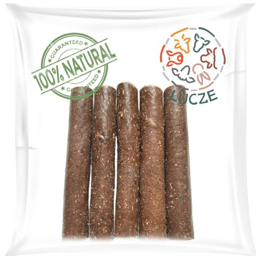 Lucze, Welpensnacks vom REH für Hunde, Hypoallergenic Leckerlis 5 Stück x 12cm, Natürliche Kaurollen, Trockenfleisch in Kollagenhülle, Eigenherstellung von Lucze