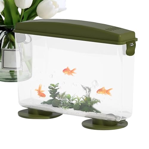 Lueear Winziges Goldfischbecken, kleines Goldfischbecken - 360-Grad-Fischaquarium mit rechteckigem, flachem Design - Aquarien und Fischschalen für Goldfische, Tisch- oder Desktop-Display, einfache von Lueear