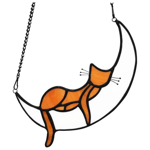 Luejnbogty Orange Geschenke für Katzenliebhaber, Katzen-Denkmal, Buntglas-Fensterbehang, Schlafende Katze, Sonnenfänger Fürs Fenster von Luejnbogty