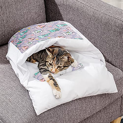 Lufodon GemüTliches Haustierbett Aus Segeltuch Und Baumwolle – Halbgeschlossenes Design FüR Katzen Und Hunde Mit Niedlich Gemusterter Steppdecke – Leicht Und Tragbar FüR Einfache (Size L) von Lufodon