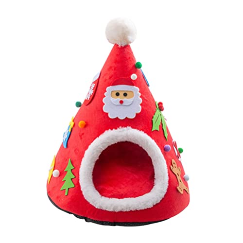 Lufoodn Halbgeschlossenes Haustiernest Bequemes Weihnachten Haustierbett für Katzen Streu Zwinger Winter Warm Haustiere Nest Katzenhaus Matte Hundebett Waschbar von Lufodon