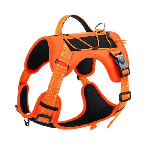 Hundegeschirr mit Griff, Taktische Hundegeschirr Weste für große mittlere Hunde Kein Zug Verstellbare reflektierende Militär Hundeweste Geschirr zum Gehen,Wandern (Orange, Large) von Luhuanx