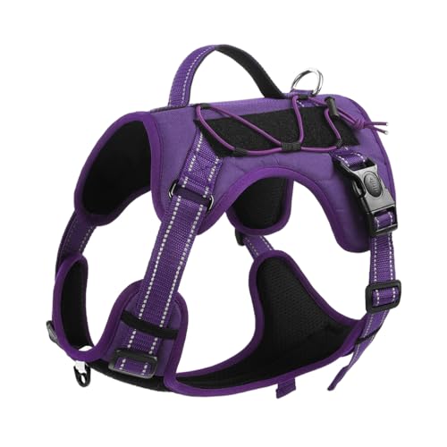 Hundegeschirr mit Griff, Taktische Hundegeschirr Weste für große mittlere Hunde Kein Zug Verstellbare reflektierende Militär Hundeweste Geschirr zum Gehen,Wandern (Purple, Large) von Luhuanx