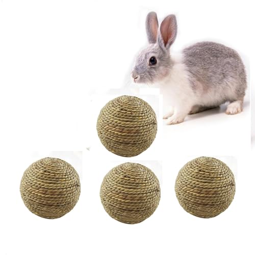 Luieonm Kauspielzeug für kleine Haustiere, 4 Stück, Rattan-Schleifball, Haustier-Kauball, Gras, natürlicher Grasball, Vogel, Meerschweinchen, Spielzeug für Zahnreinigung, Tierbedarf von Luieonm