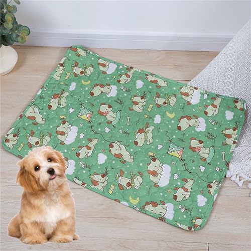 Lukery 2 Stück Wickelunterlage Waschbar für Hunde, Welpenunterlagen Wiederverwendbare Matten Trainingspads für Hunde Schnell Absorbierend (M(60 * 45cm),Grünes Hündchen) von Lukery