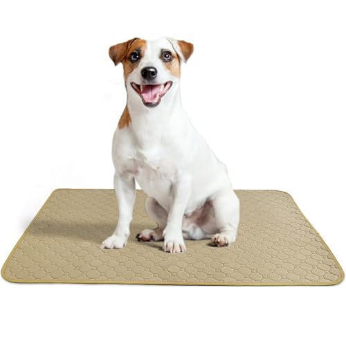 Lukery 2 Stück Wickelunterlage Waschbar für Hunde, Welpenunterlagen Wiederverwendbare Matten Trainingspads für Hunde Schnell Absorbierend für Laufstall/Autositz/Sofa (L(70 * 100cm),Khaki) von Lukery