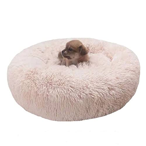 Lukery Hundebett Katzenbett Flauschig Rund aus Plüsch, Kuscheliges Donut Hundekissen und Katzenkissen Weiches Plüsch Hundeliege für Kleine, Mittelgroße und Große Haustiere (100CM,Weiß) von Lukery