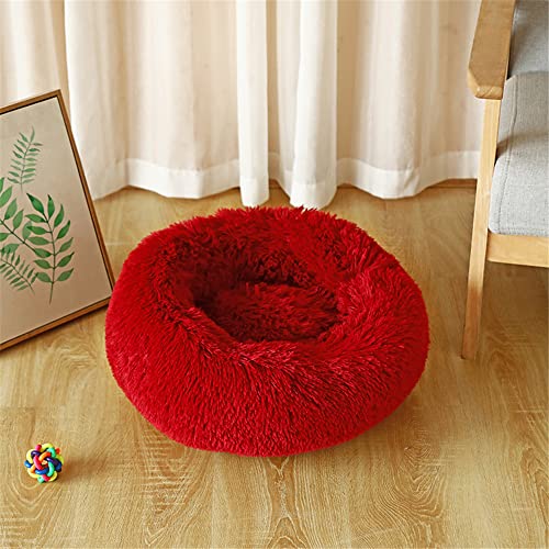 Lukery Hundebett Katzenbett Flauschig Rund aus Plüsch, Kuscheliges Donut Hundekissen und Katzenkissen Weiches Plüsch Hundeliege für Kleine, Mittelgroße und Große Haustiere (100CM,fuchsienfarben) von Lukery