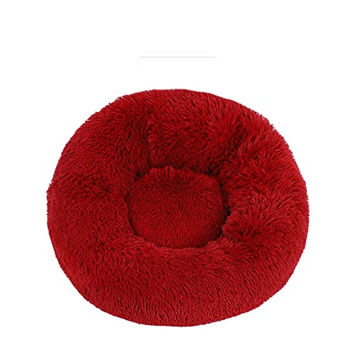 Lukery Hundebett Katzenbett Flauschig Rund aus Plüsch, Kuscheliges Donut Hundekissen und Katzenkissen Weiches Plüsch Hundeliege für Kleine, Mittelgroße und Große Haustiere (110CM,Burgunderrot) von Lukery