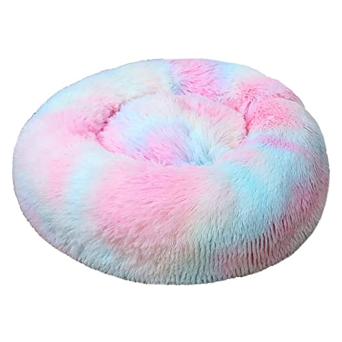 Lukery Hundebett Katzenbett Flauschig Rund aus Plüsch, Kuscheliges Donut Hundekissen und Katzenkissen Weiches Plüsch Hundeliege für Kleine, Mittelgroße und Große Haustiere (110CM,Haselnussblau) von Lukery